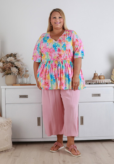 plus size pink summer pants 