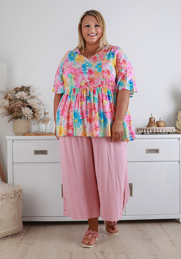 plus size pink summer pants 