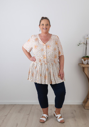 Plus Size Apricot Sun Shirred Waist Top
