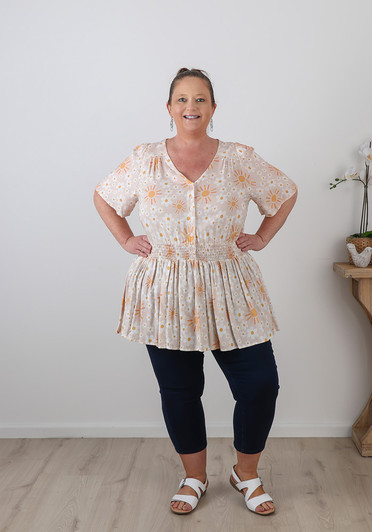 Plus Size Shirred Waist Top Apricot Sun 