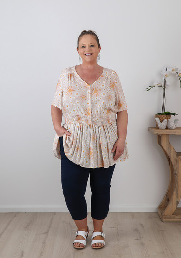 Plus Size Shirred Waist Top Apricot Sun 