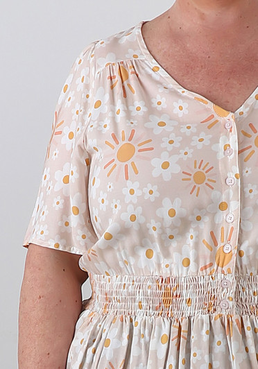 Plus Size Apricot Sun Shirred Waist Top