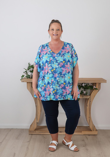Plus Size Short Sleeve Top Blue Floral