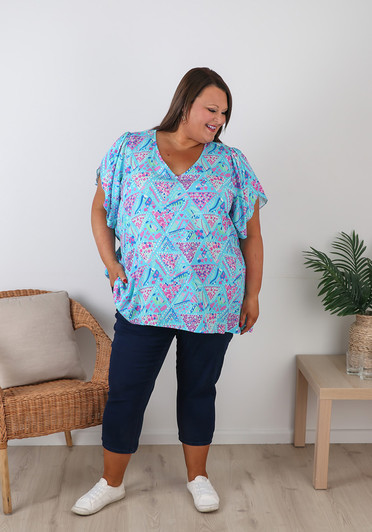 Plus Size Split Sleeve Top Dots And Triangles