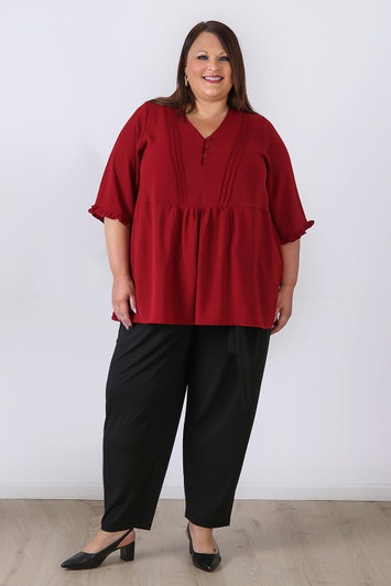 Plus Size Burgundy Elbow Sleeve Dressy Top