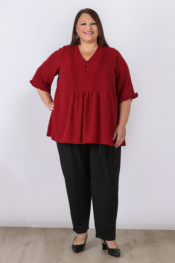 Plus Size Burgundy Elbow Sleeve Dressy Top