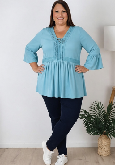 Gypsy Style Top In Light Blue