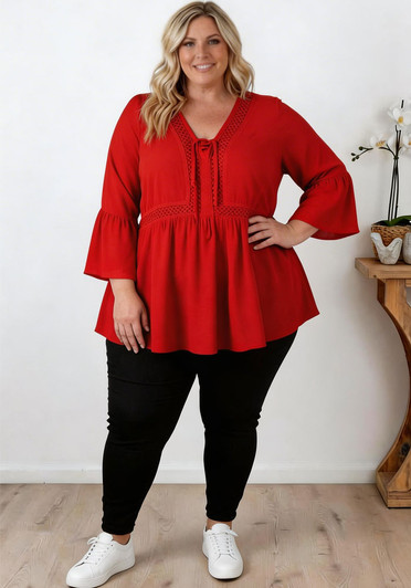 Plus Size Dark Red Corset Lace Top