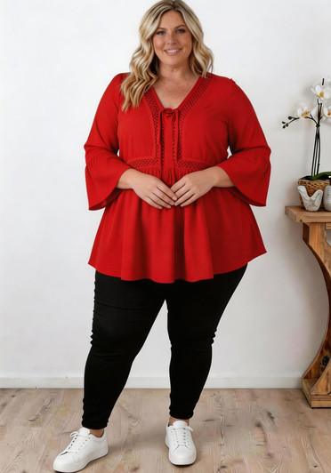Plus Size Dark Red Corset Lace Top