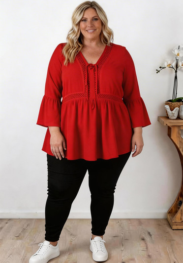 Plus Size Dark Red Corset Lace Top