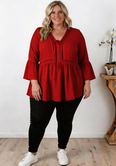 Gypsy Style Top In Dark Red
