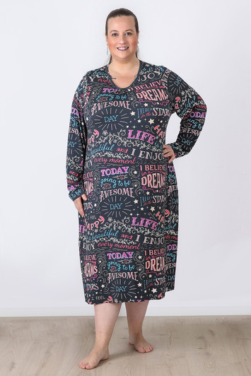 Plus Size Good Vibes Only Long Sleeve Nightie