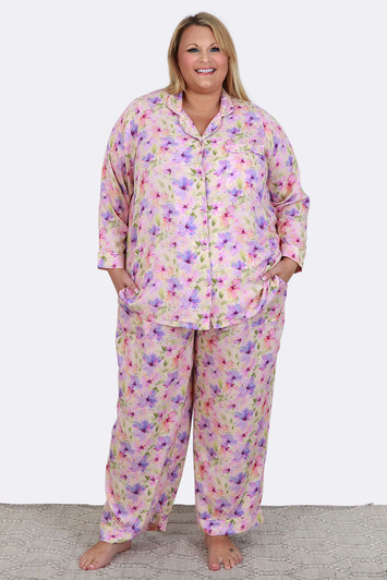 Plus Size Pastel Floral Winter Pyjama Set in Sizes 18 to 32