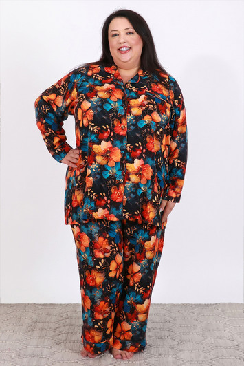 Plus Size Moody Floral Winter Pyjama Set by Curvaceous