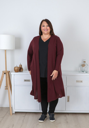 Plus Size Burgundy Open Longline Jacket