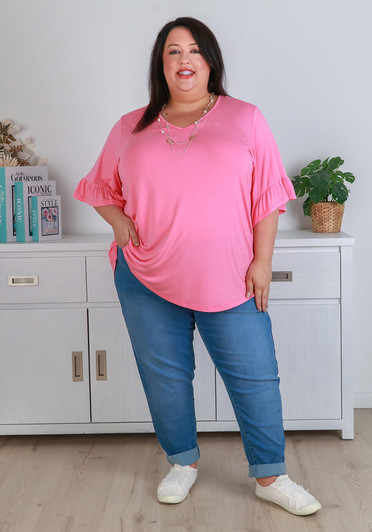 Plus Size Light Blue Pull On Stretch Denim Boyfriend Jeans