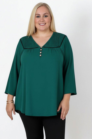 Plus Size Dark Green Top With Lace