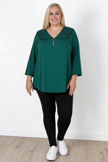 Plus Size Dark Green Top With Long sleeves 