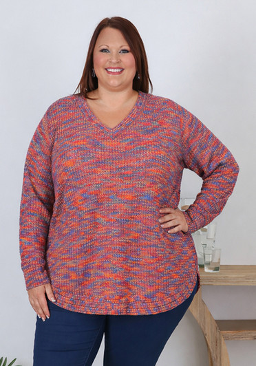 plus size Curved Hem Knit Jumper In Rainbow Ripple