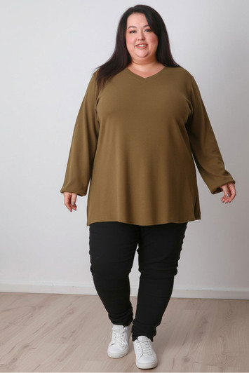 Plus Size Every Day Waffle Top In Khaki