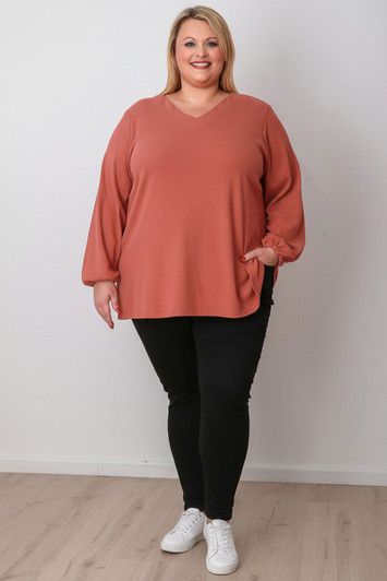 Plus Size Every Day Waffle Top In Rust