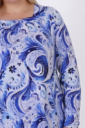 Plus Size Square Neck Top With Blue Swirls