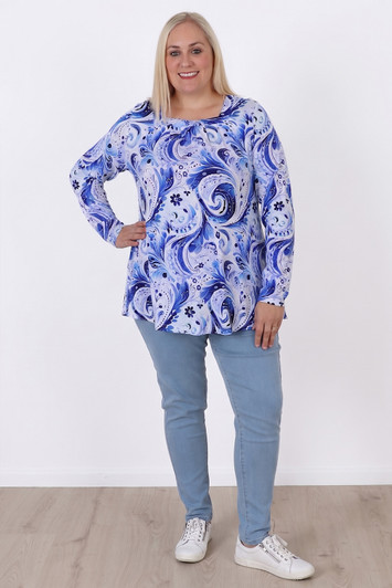 Plus Size Square Neck Top With Blue Swirls by Curvaceous
