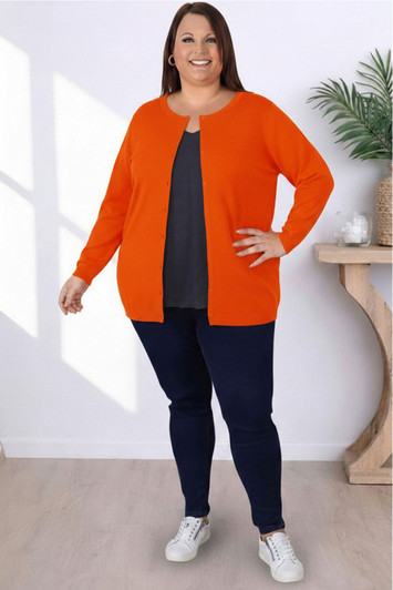 Plus Size  Button Up Fine Knit Orange Cardigan