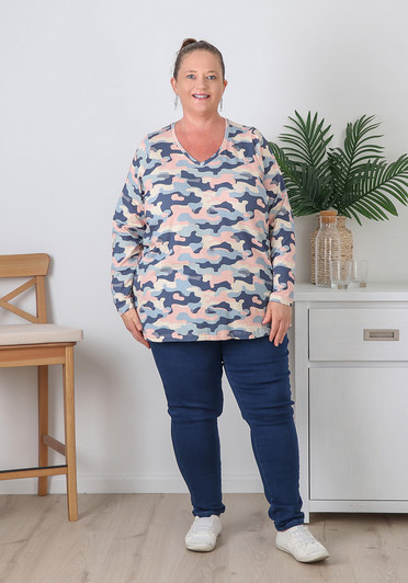 Plus Size Stretch Cotton Sunset Skies Camo Top