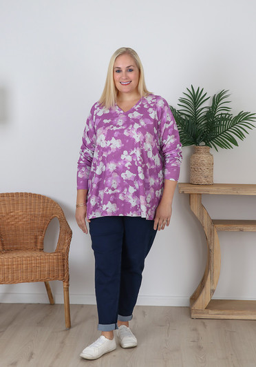 Plus Size Stretch Cotton Mauve Floral Top