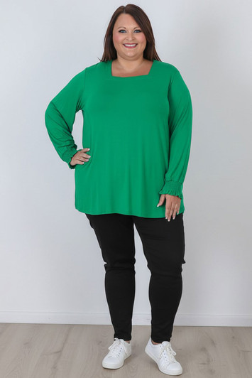 Plus Size Ruffle Cuff Square Neck Green Top