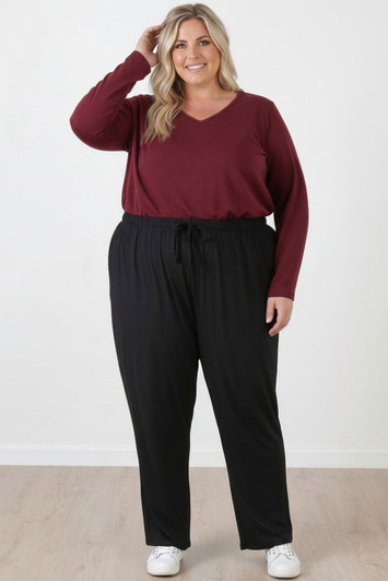 Plus Size Wide Leg Black Bamboo Pant