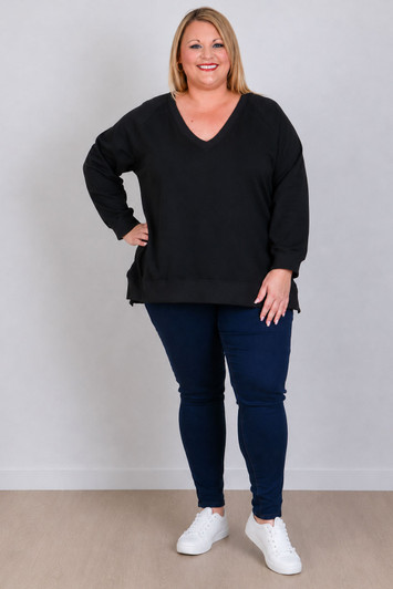 ***2nds Deep V Neck Black Sweater Top