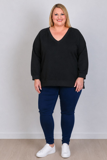 ***2nds Deep V Neck Black Sweater Top