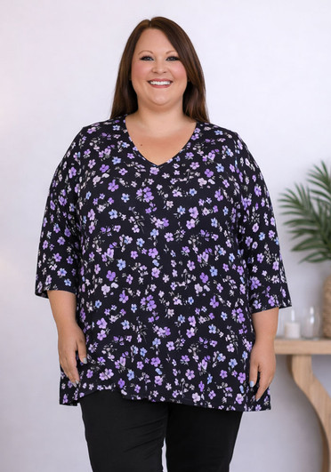 plus size elbow sleeve top in Lilac Floral