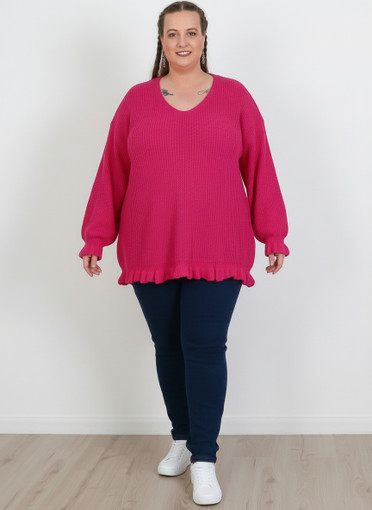 Plus Size Cute Ruffle Knit Top In Pink