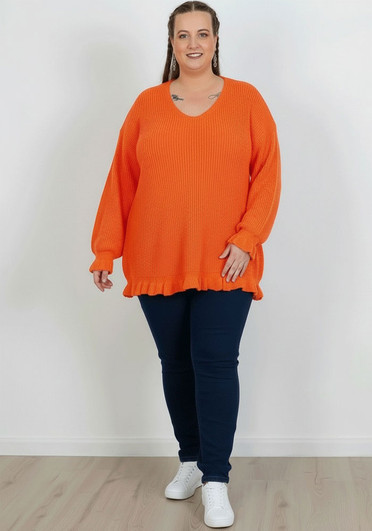 Plus Size Cute Ruffle Knit Top In Orange