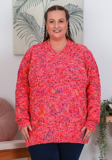 Plus Size popcorn Knit Jumper In Hot Pink