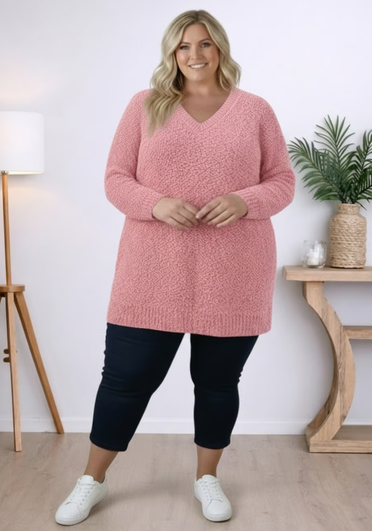Plus Size popcorn Knit Jumper In Blush Pink