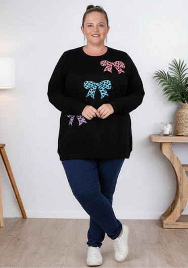 Plus Size Black Knit Jumper With Bows