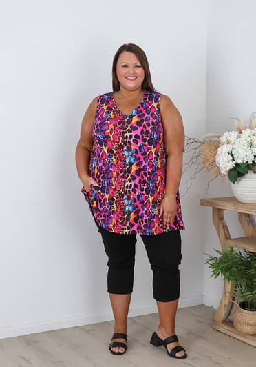 Plus Size Swing Tank In Watercolour Splotches