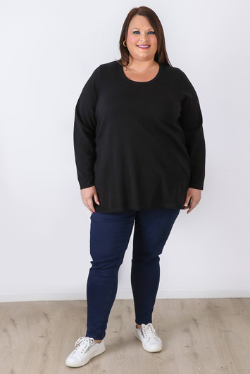 Plus Size Long Sleeve Top In Black