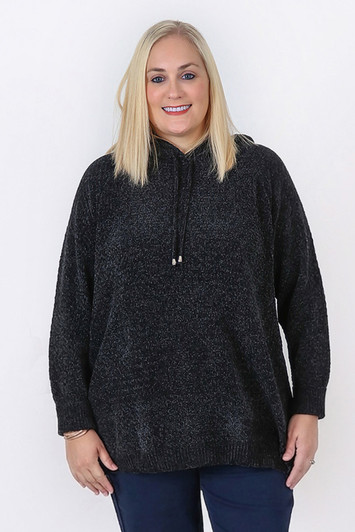Plus Size Cosy Chenille Hoodie in Charcoal for winter