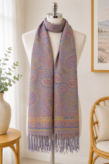 Grey Paisley Pashmina Scarf