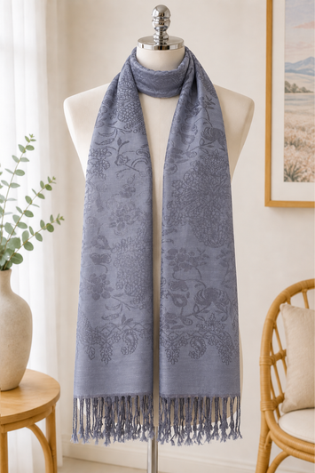 Pewter Pashmina Scarf With Grey Detail