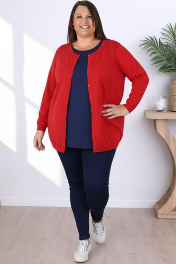 Plus Size Button Up Red Cardigan