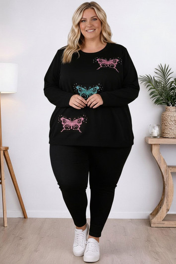 Plus Size Black Knit Jumper With Butterflies