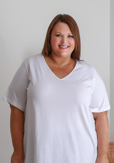 Plus Size Cotton V Neck Tee With Side Splits In White