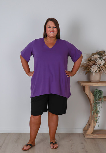Plus Size V Neck Tee With Side Splits In Purple
