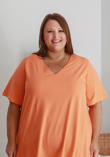 Plus Size Cotton V Neck Tee With Side Splits In Orange
